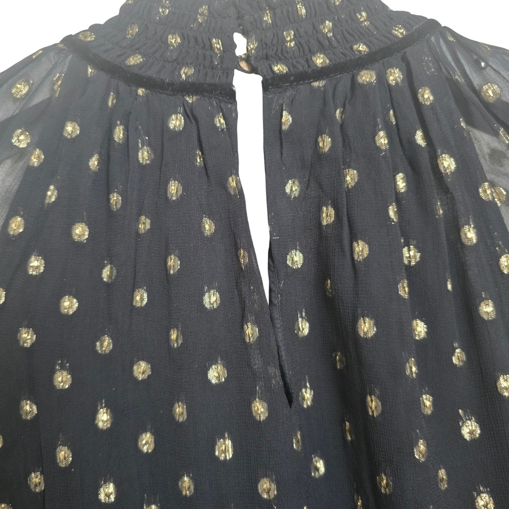 Velvet by Graham & Spencer Black Gold Metallic Polka Dot Smocked Mini Dress M - Picture 9 of 10